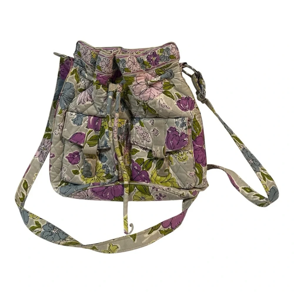 Vera Bradley Daisy Hipster Crossbody Drawstring Tote Bag Hobo Quilted Watercolor